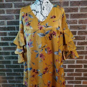 ~NEW~ Entro Mustard Floral Lined Dress - Small